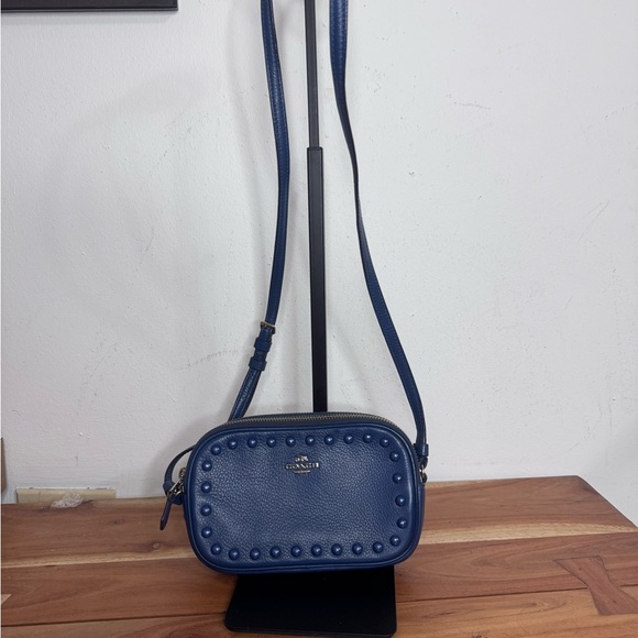Coach Handbags - Coach Navy Pebbled Leather Studded Crossbody Bag